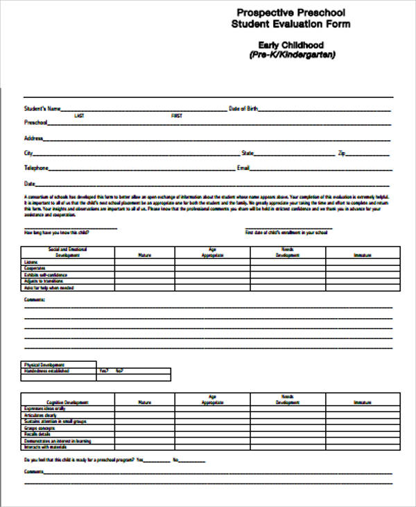 17 Sample Student Evaluation Forms Sample Forms