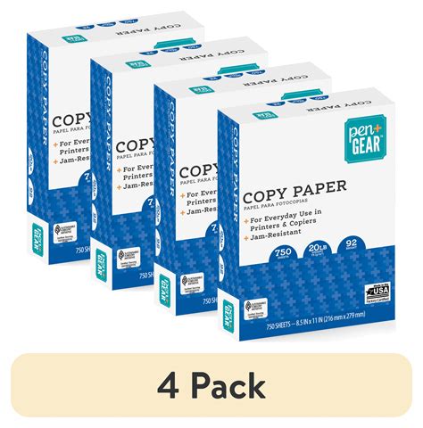 4 Pack Pen Gear Copy Paper White 8 5 Amp Quot X 11 Amp Quot 20 Lb 92 Bright 750 Sheets Walmart Com