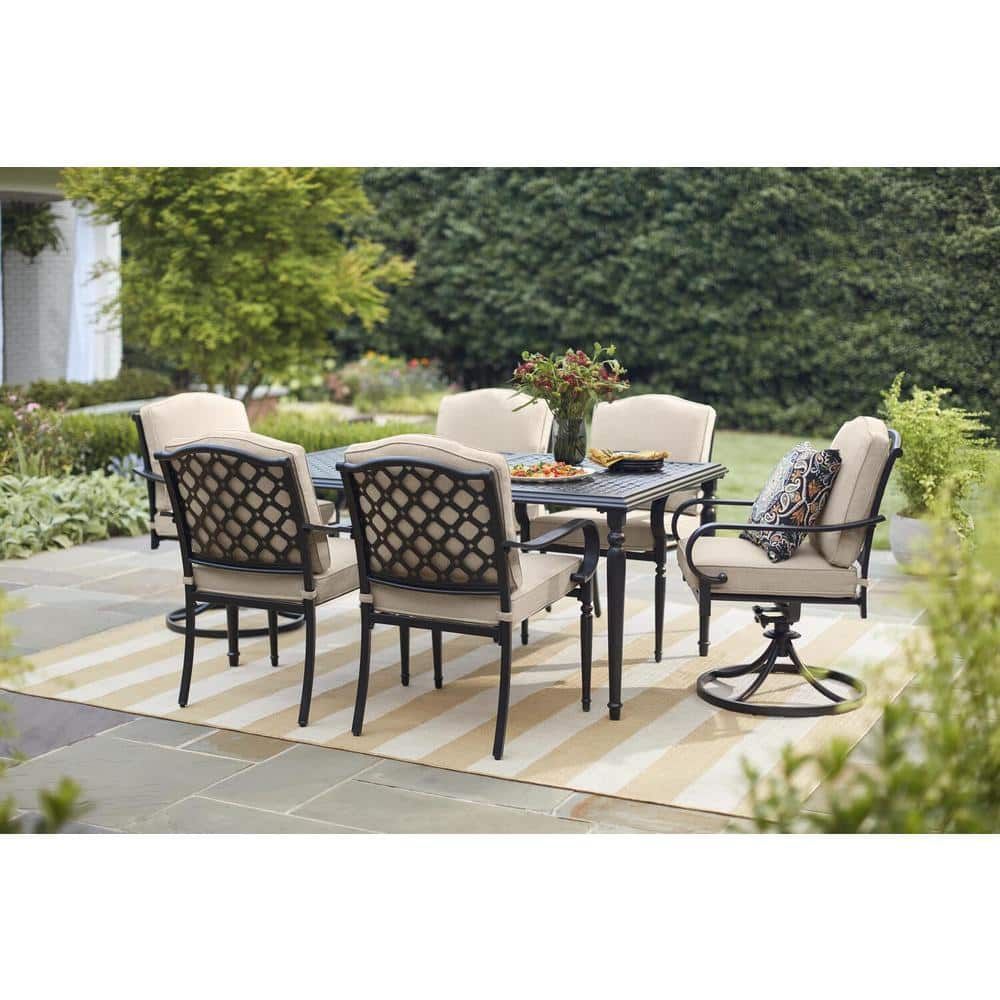 7 Piece Brown Contemporary Wicker Outdoor Furniture Patio Dining Set