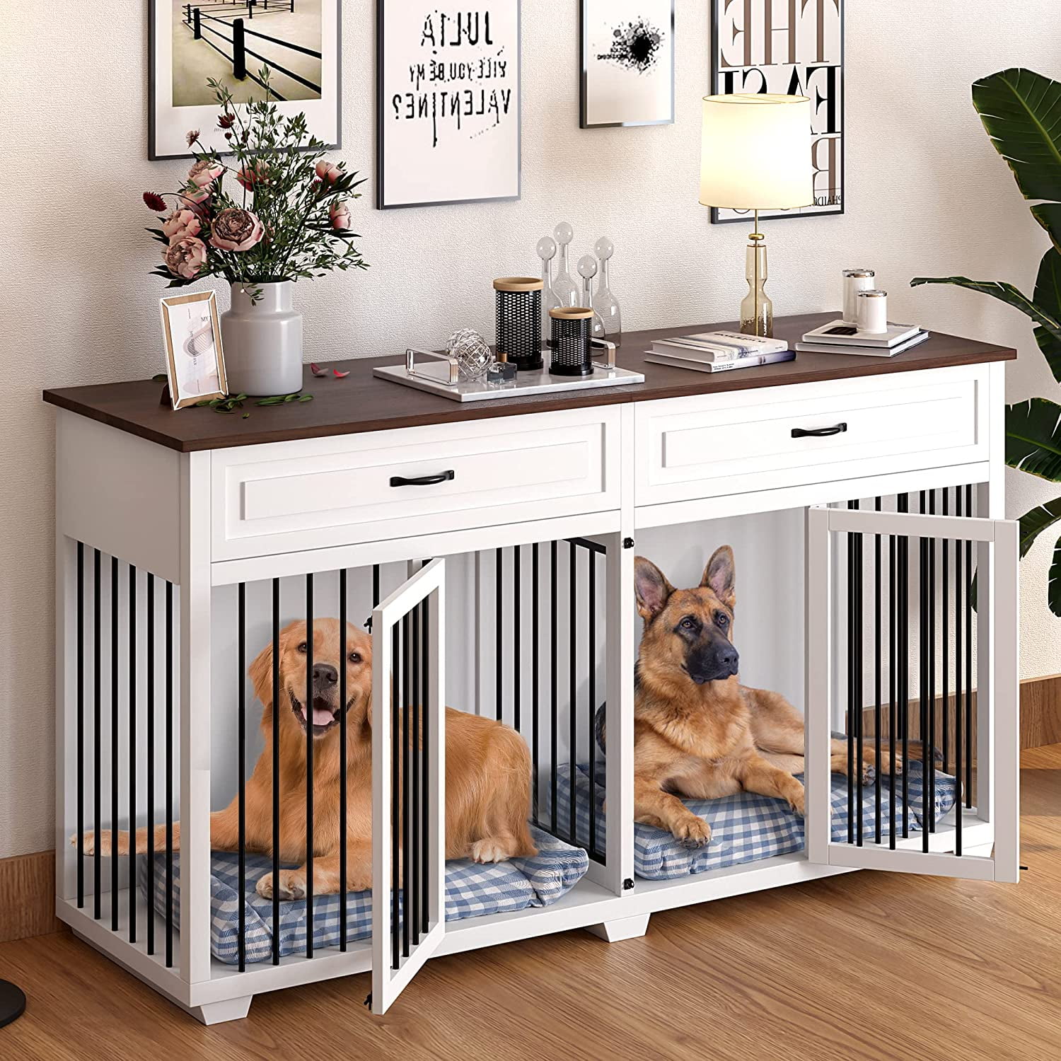 Aiegle Xl Large Dog Crate Furniture Heavy Duty Kennel With 2 Drawers