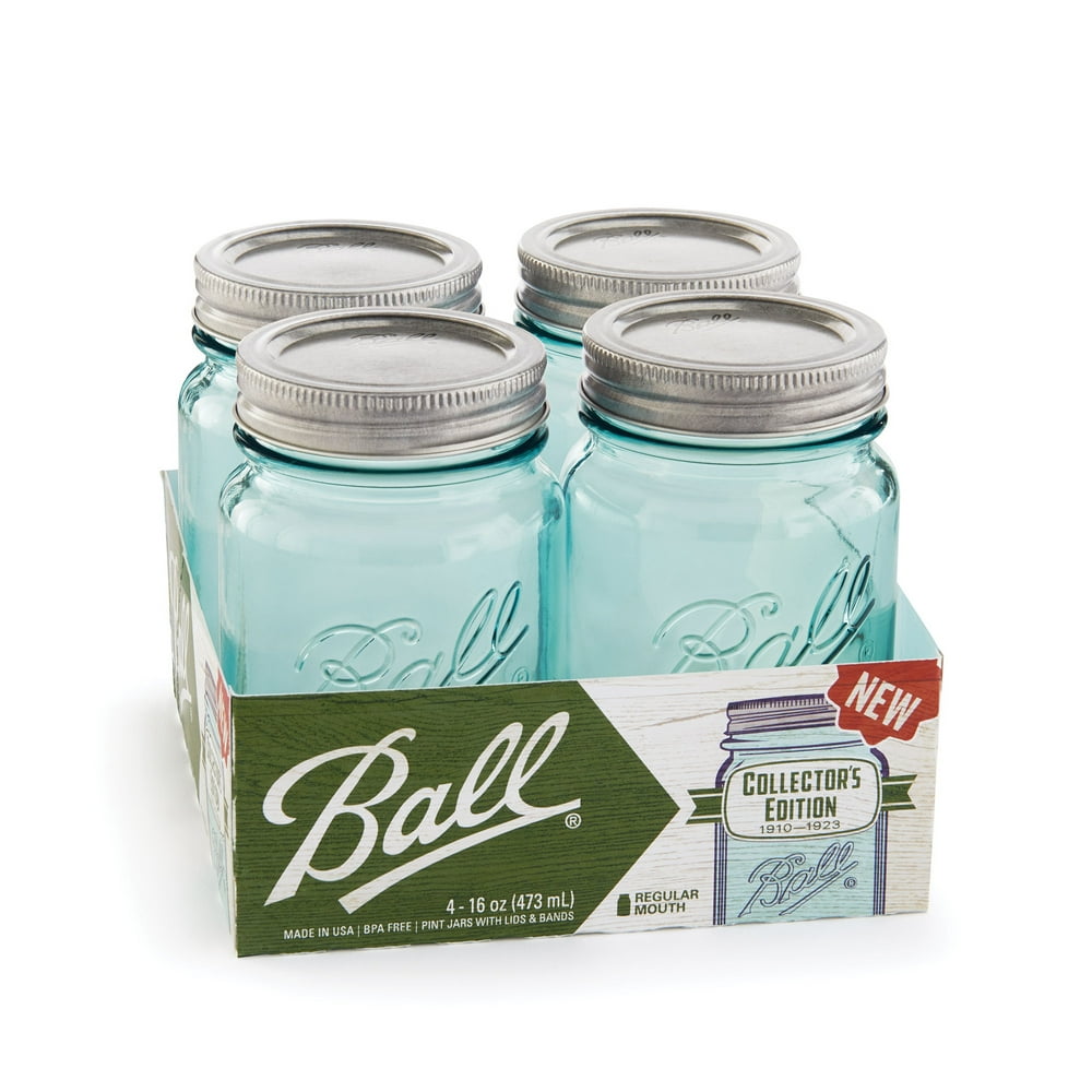 Ball Aqua Vintage Regular Mouth Pint Glass Mason Jars 16 Oz 4 Pack