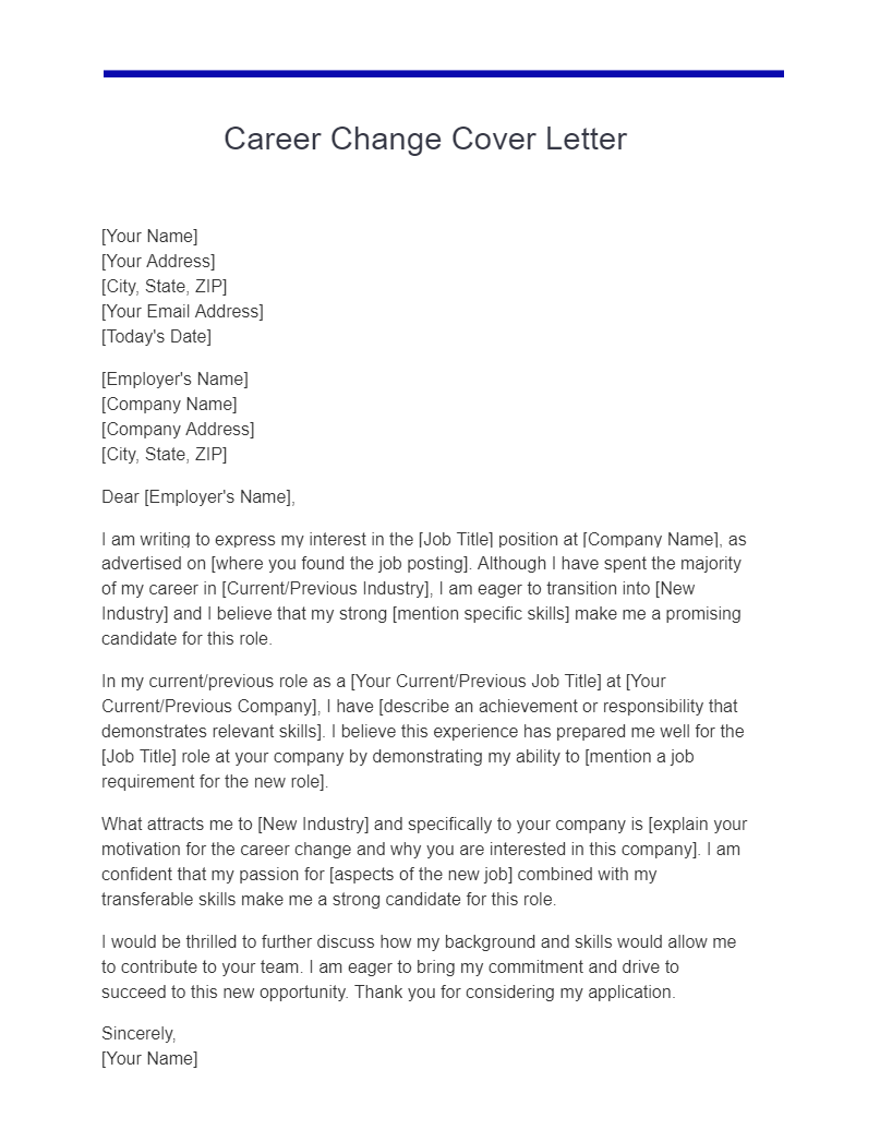 Cover Letter Examples Job Change Cover Letter