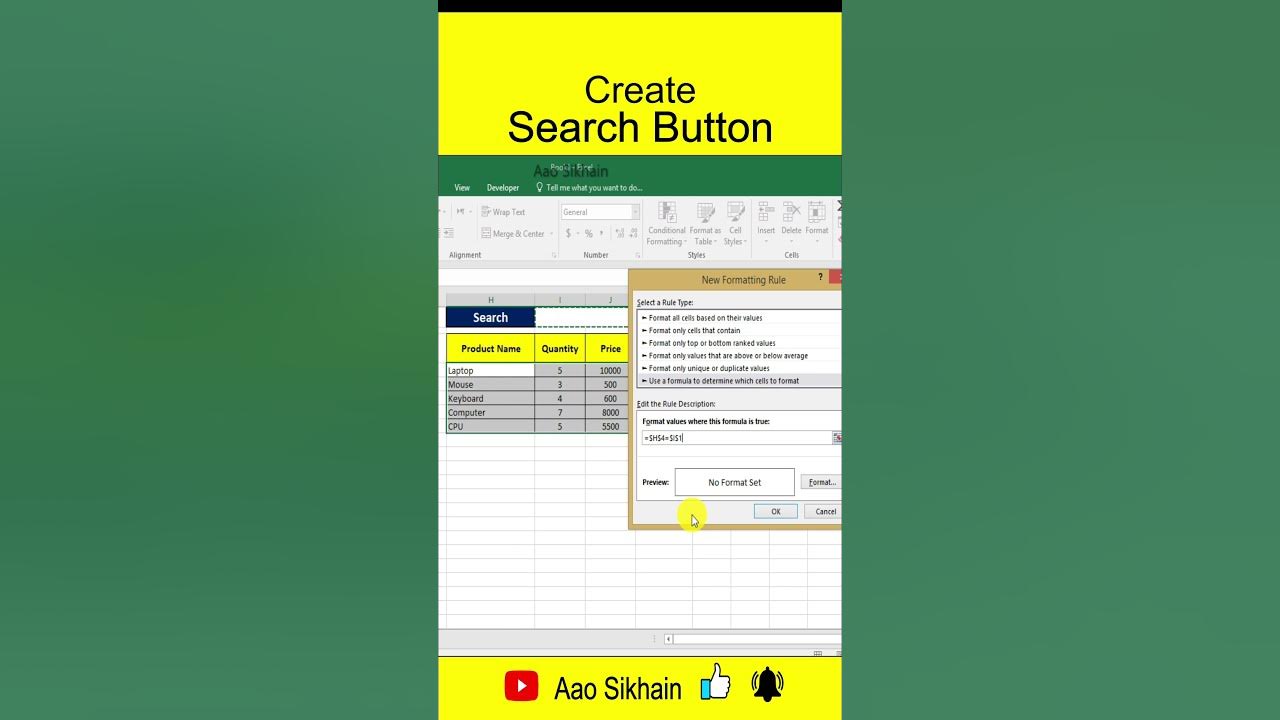 Create Search Button In Excel Youtube