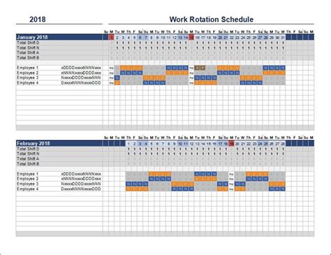 Download The Rotation Schedule For Multiple Employees From Vertex42 Com In 2021 Schedule