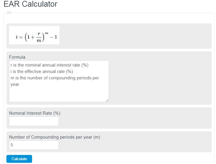 Effective Annual Rate Ear Calculator