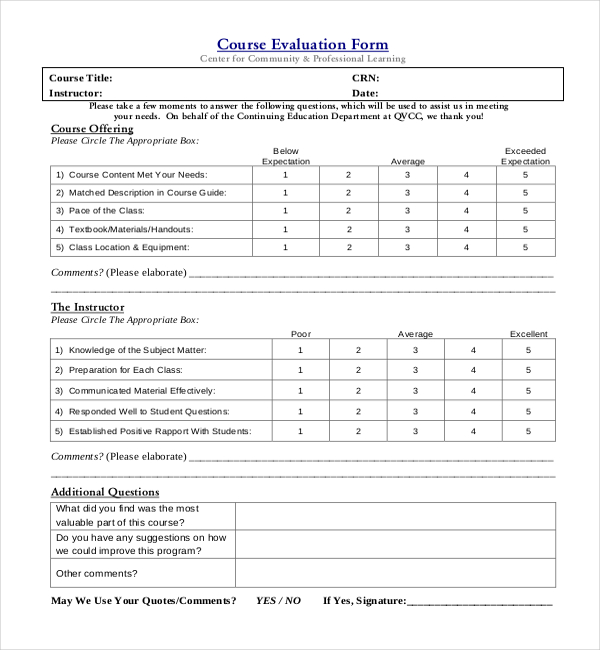 Evaluation Form Template Word New Course Evaluation 4 Free Download For