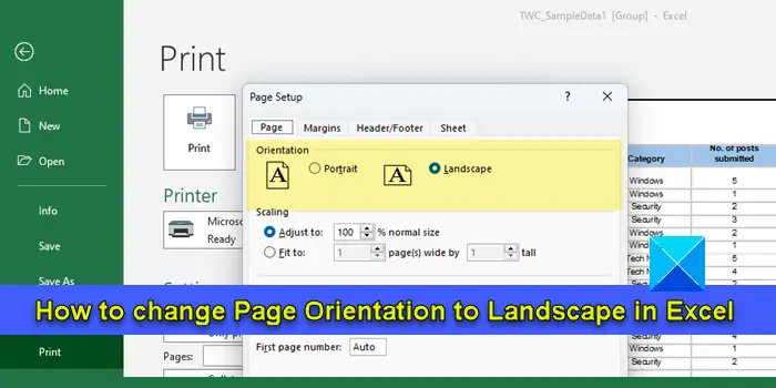 Excel 2016 Landscape Orientation How To Change Page Layout Add