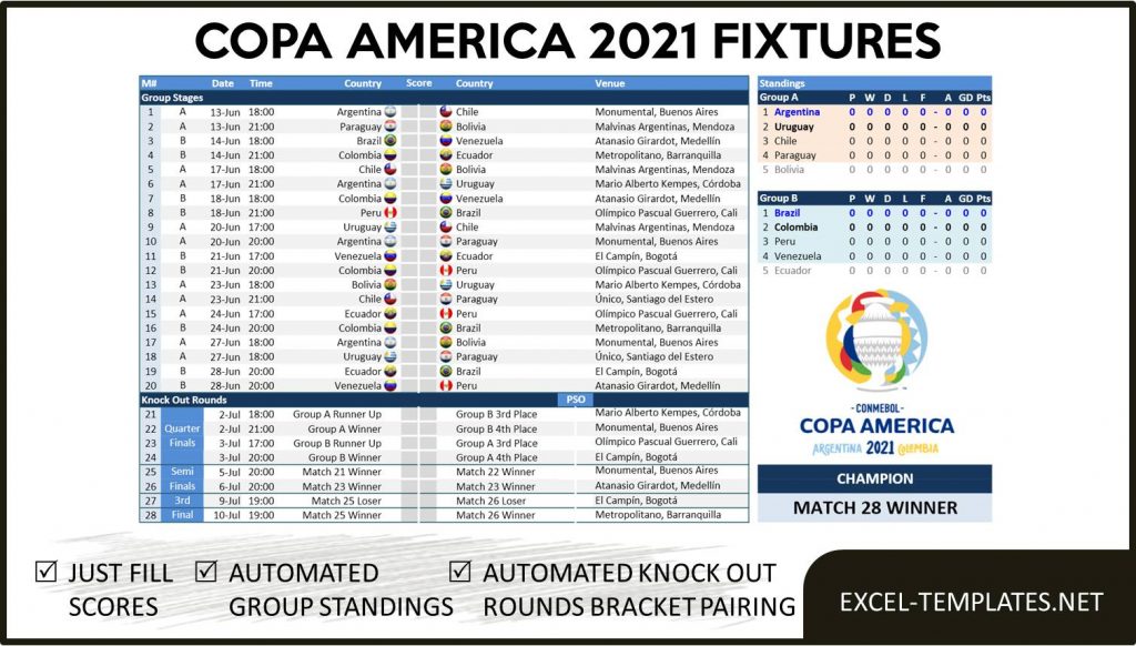 Excel Copa America 2021 Quiniela Fixture Youtube