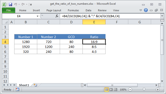 Excel Formula Calculate A Ratio From Two Numbers Exceljet