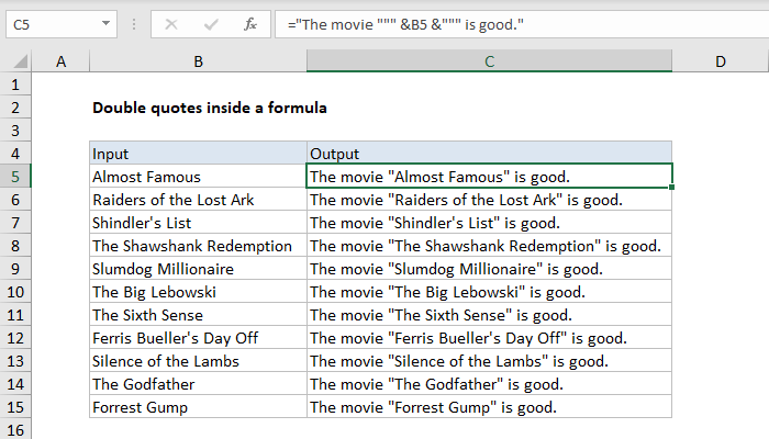 Excel Formula Double Quotes Inside A Formula Exceljet