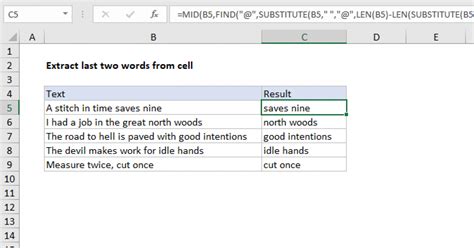 Excel Formula Extract Last Two Words From Cell Exceljet