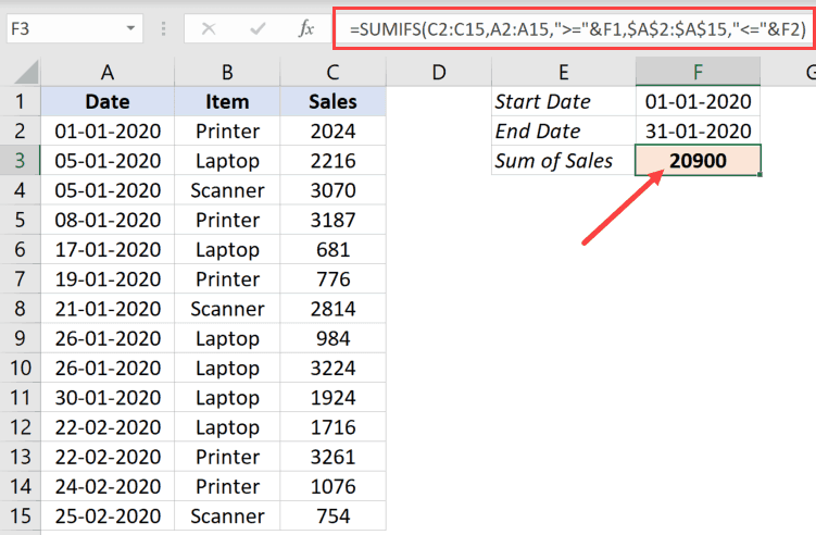 Excel Sumifs Date Range Formula Sum If Between Two Dates