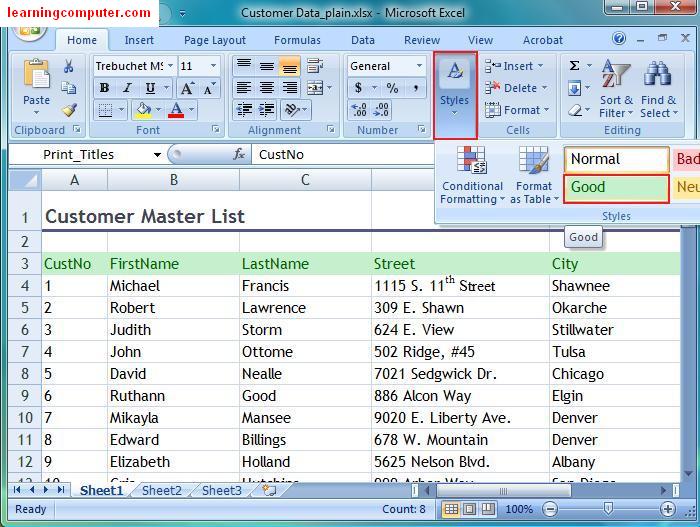 Excel Tabelle Layout