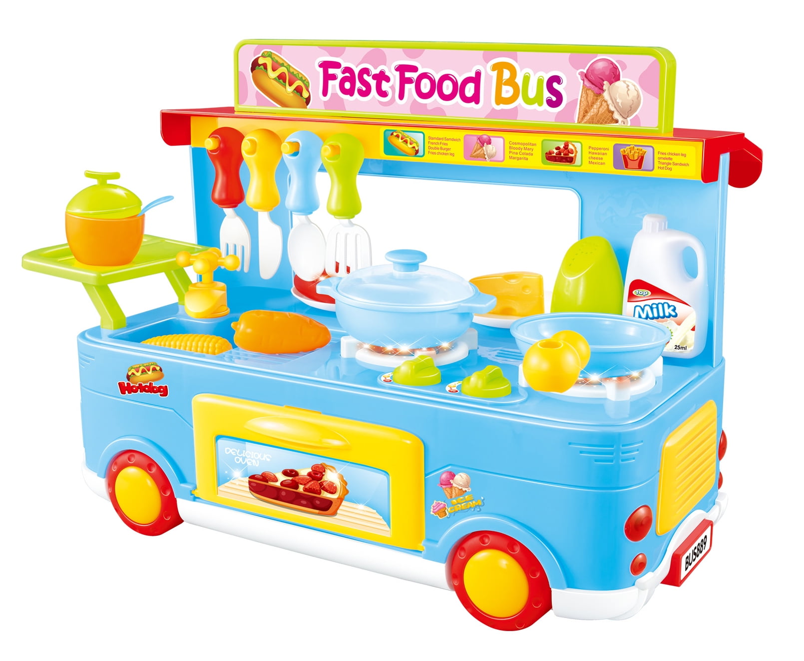 Fast Food Bus Kitchen Play Set Toy 29Pcs Blue Ps8807 Walmart Com