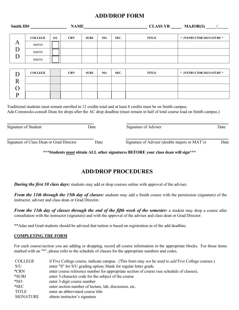 Fillable Online Registration Add Drop Form Fax Email Print Pdffiller