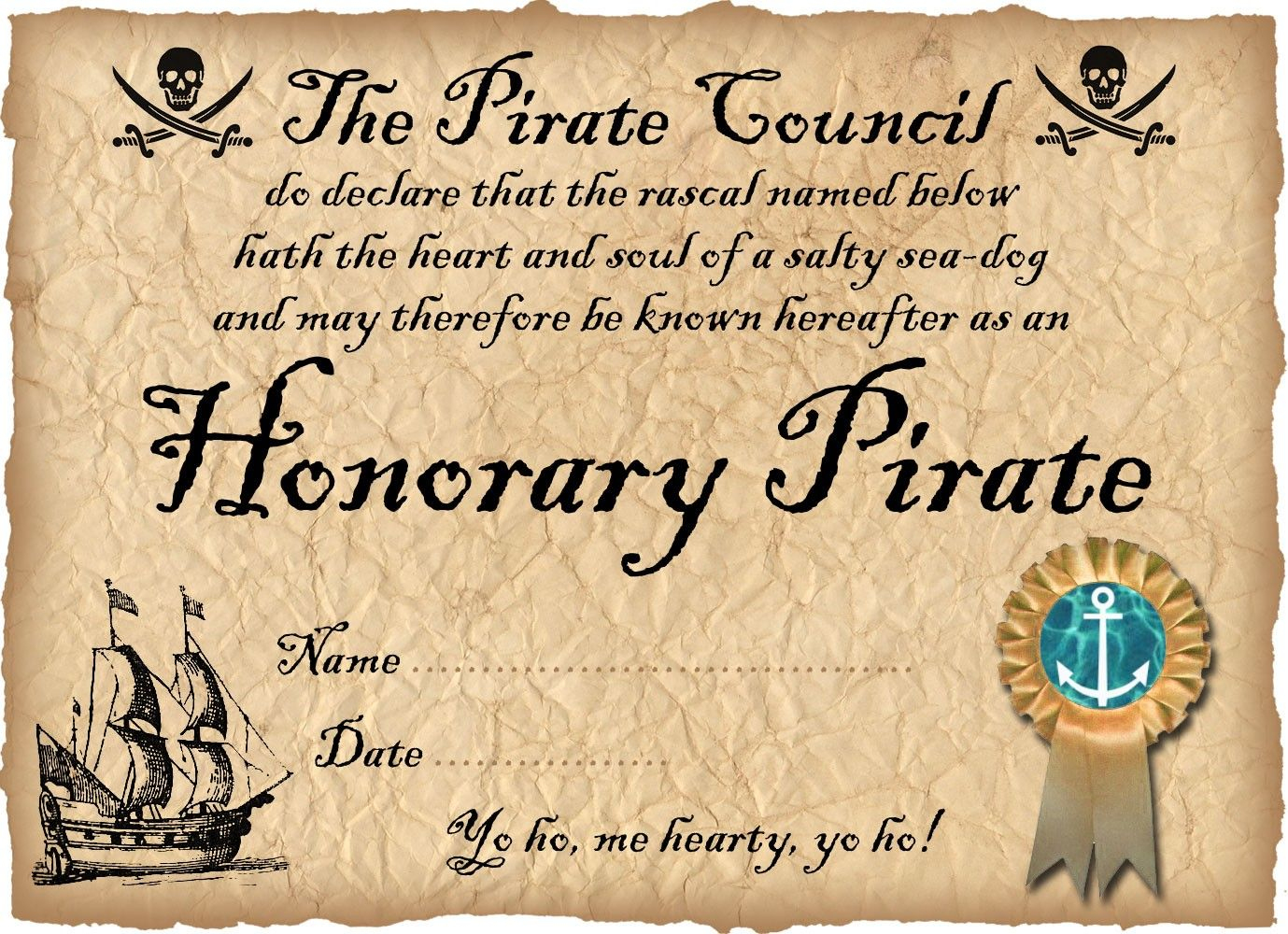 Free Printable Pirate Certificates For Kids