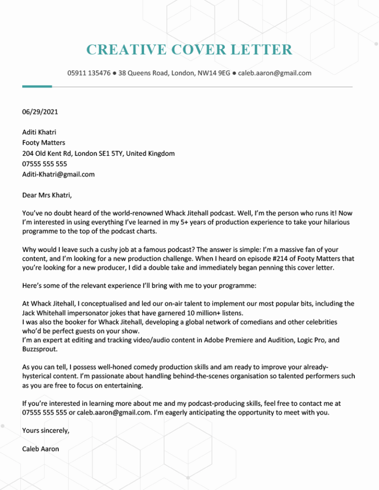 Great Cover Letter Examples Linksfrosd