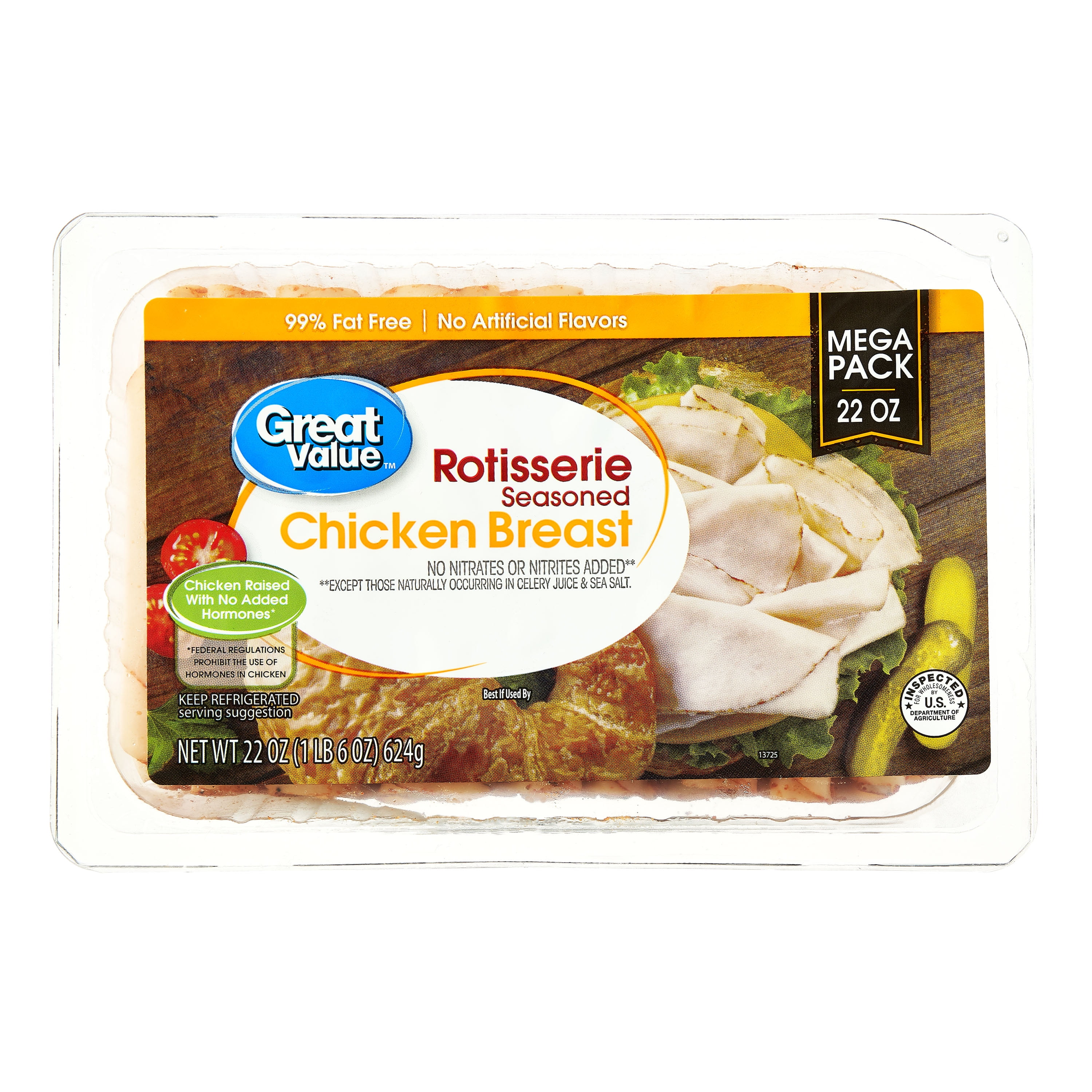 Great Value Rotisserie Chicken Lunchmeat 16 Oz Plastic Tub 10G Of Protein Per 2 Oz Serving