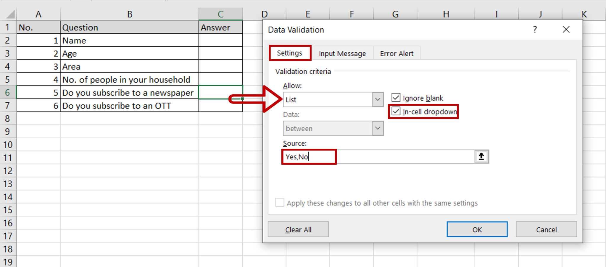 How To Add Yes Or No In Excel