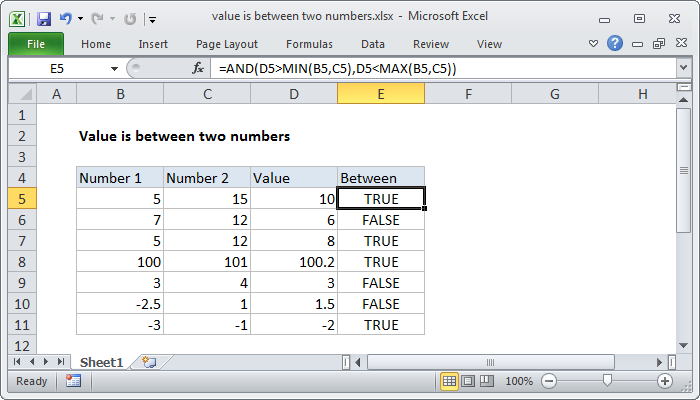 How To Check If A Value Lies Between Two Numbers And Return A Result In Excel