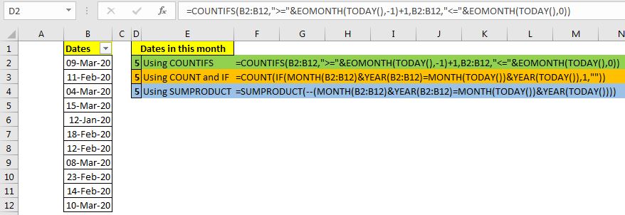 How To Count Dates Of Current Month In Excel Range