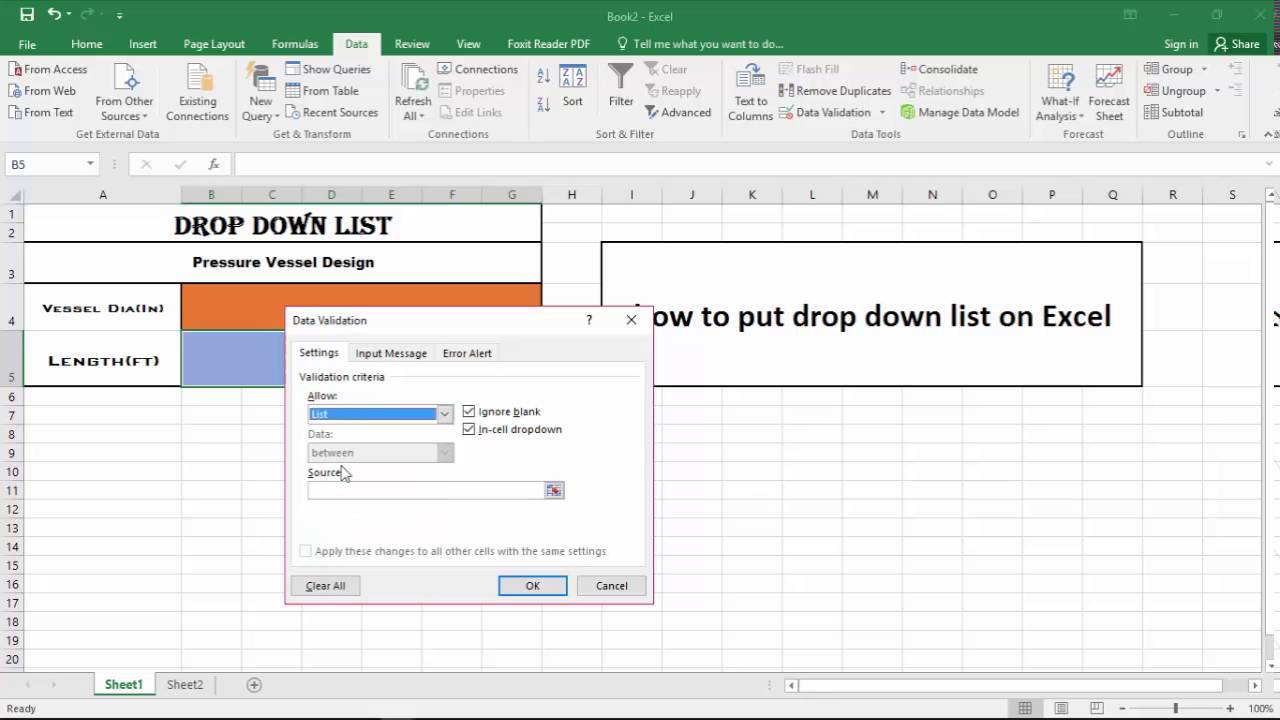 How To Create And Manage A Drop Down Menu In Excel 2016 Youtube