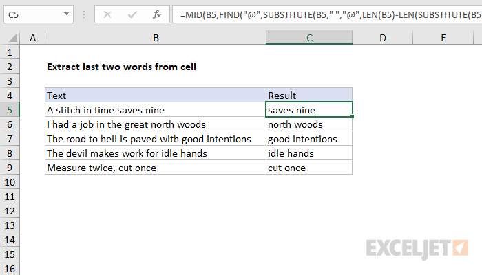 How To Extract Last Two Words From Text Strings In Excel