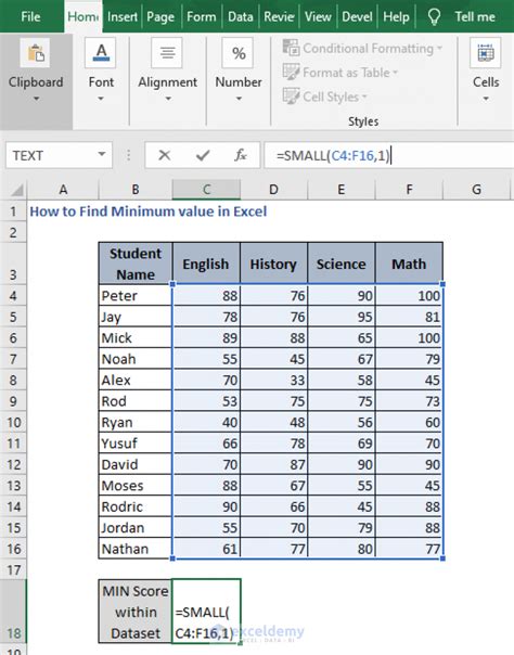 How To Find Minimum Value In Excel Formula And Pivot Table