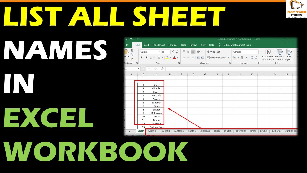 How To List All Sheet Names In An Excel Workbook Youtube