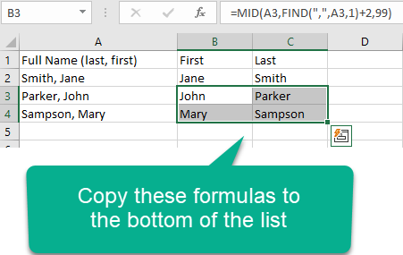 How To Split Up A Name In A Spreadsheet Last First Into Two Columns