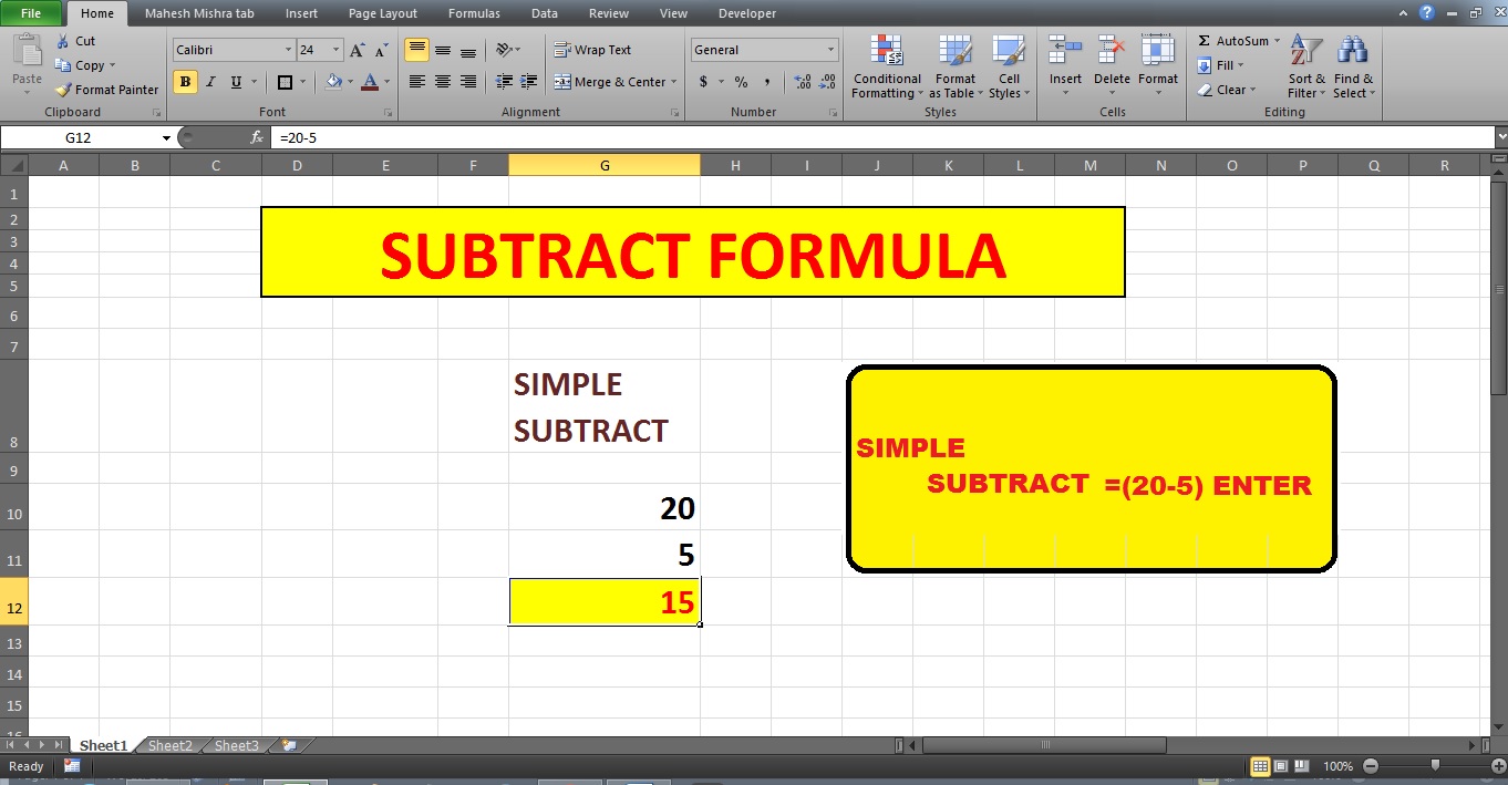 How To Subtract Two Or More Numbers In Excel