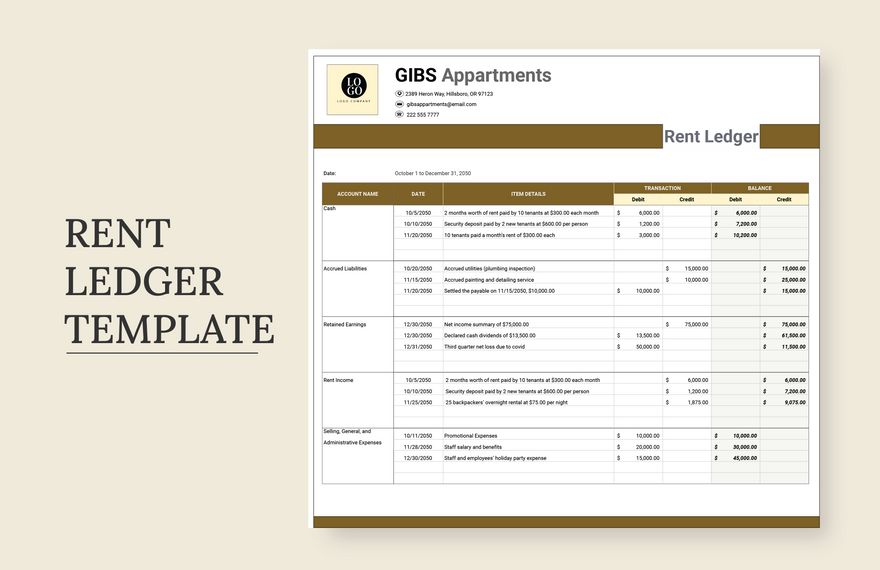 Landlord Rent Ledger Template