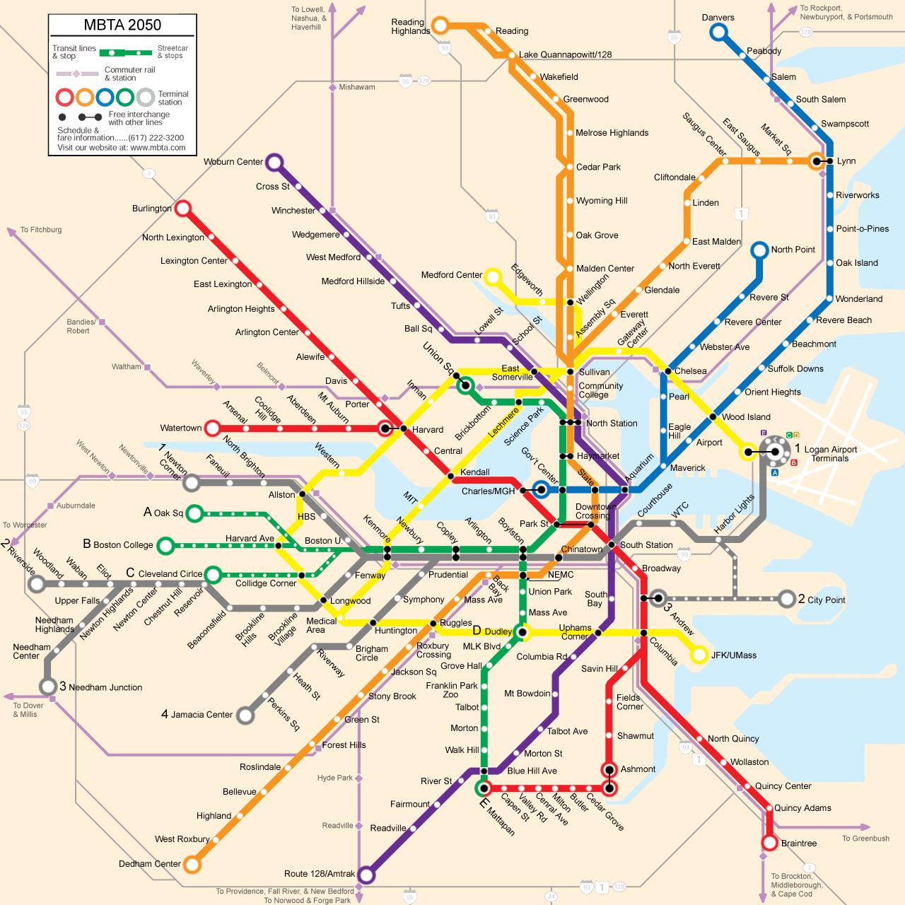 Map Of Public Transportation Routes In Greater Boston Served By The