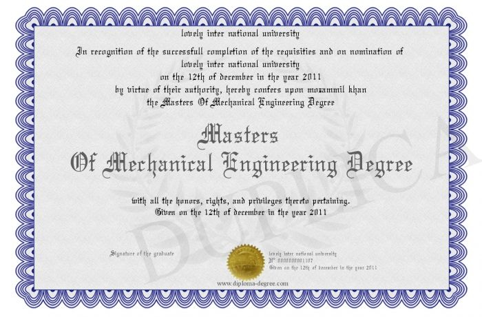 Masters Of Mechanical Engineering Degree Certificate With Regard To Awesome Robotics Ce