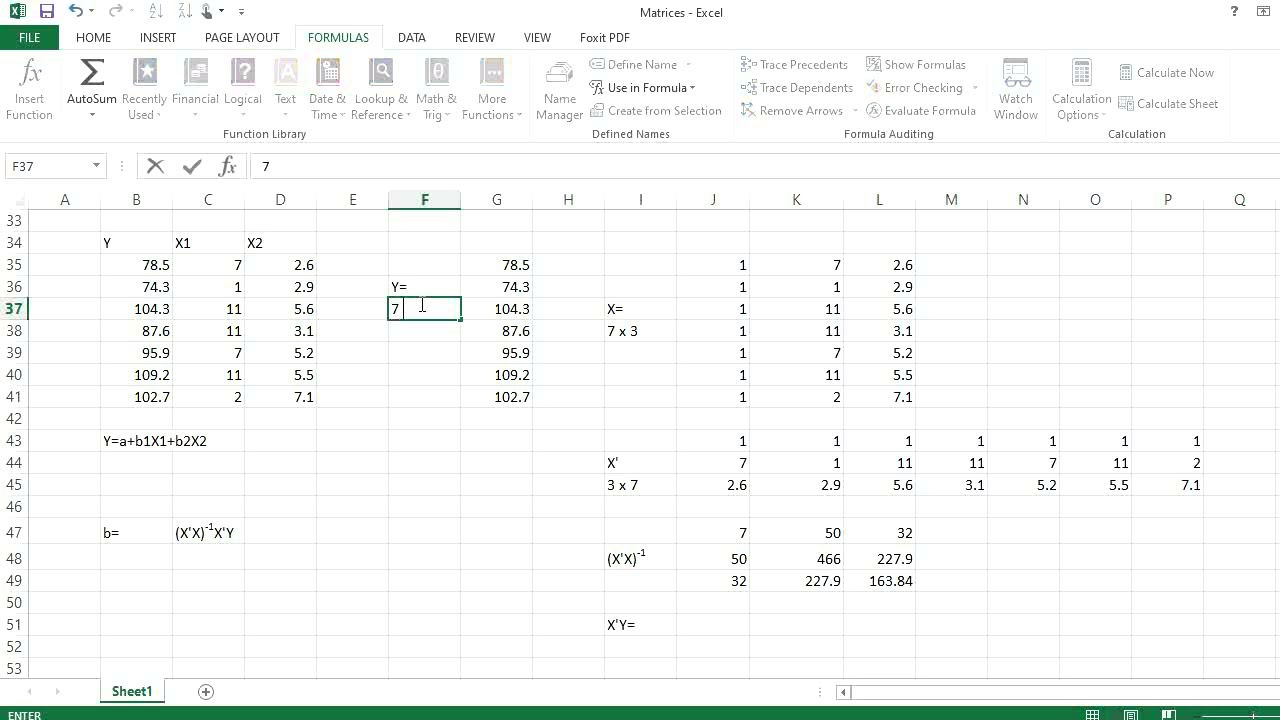 Matrices Using Excel Youtube