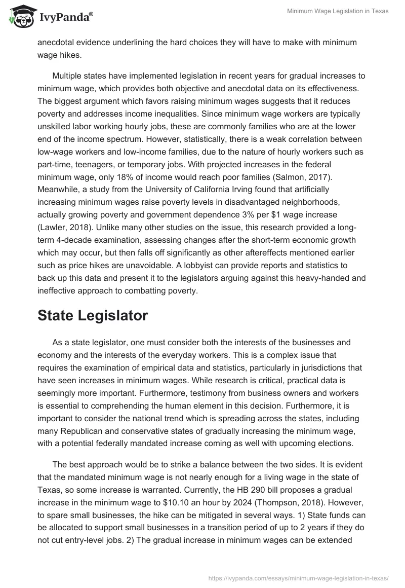 Minimum Wage Legislation In Texas 1374 Words Essay Example