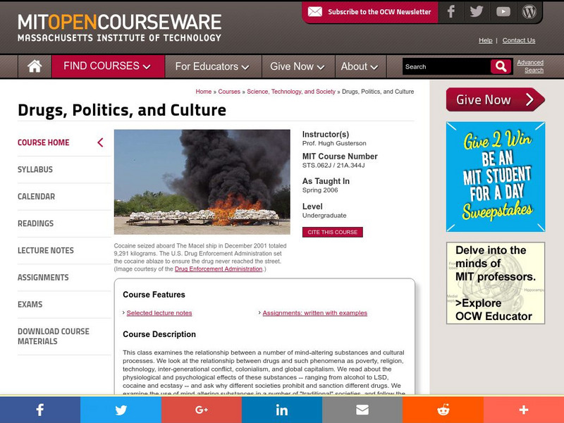 Mit Open Course Ware Drugs Politics And Culture Online Course For 9Th 10Th Grade Lesson