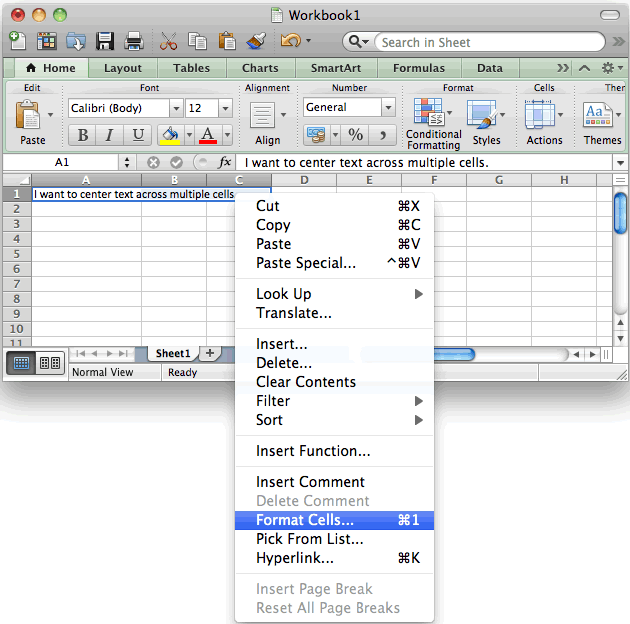 Ms Excel 2011 For Mac Center Text Across Multiple Cells