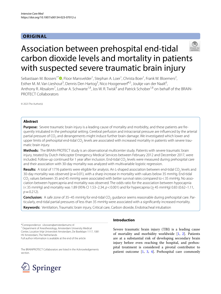 Pdf Association Between Prehospital End Tidal Carbon Dioxide Levels And Mortality In Patients