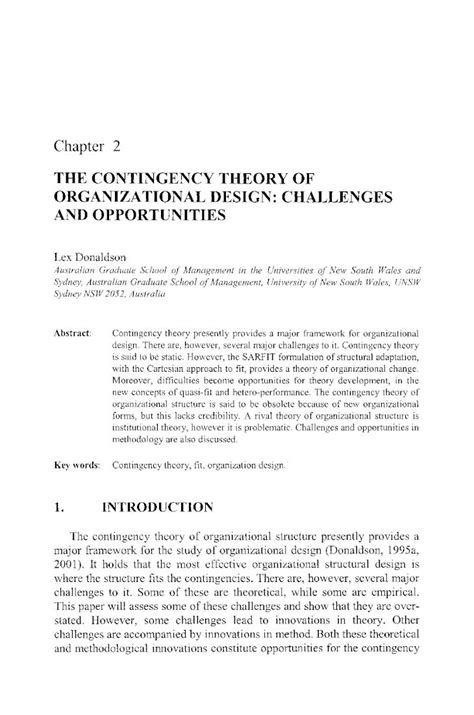 Pdf Chapter 2 The Contingency Theory Of Organizational Design Pdf Filethe Contingency