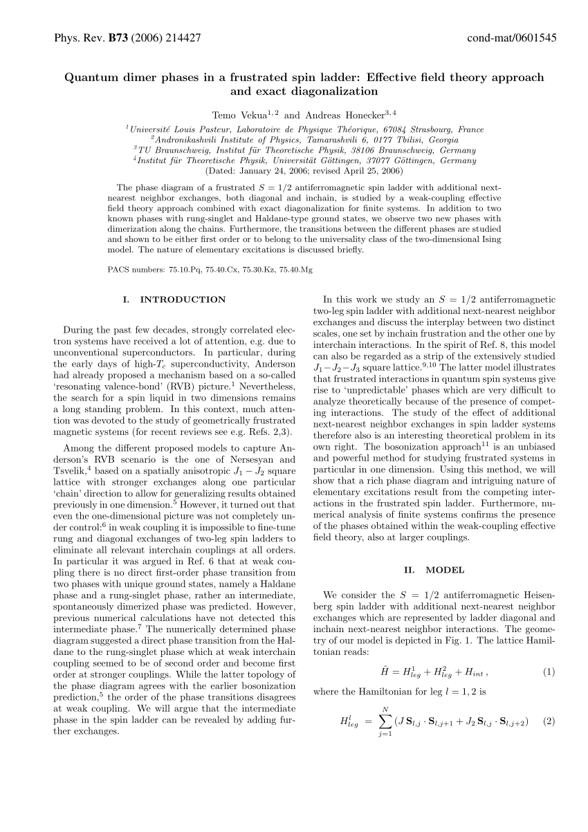 Pdf Quantum Dimer Phases In A Frustrated Spin Ladder Effective Field