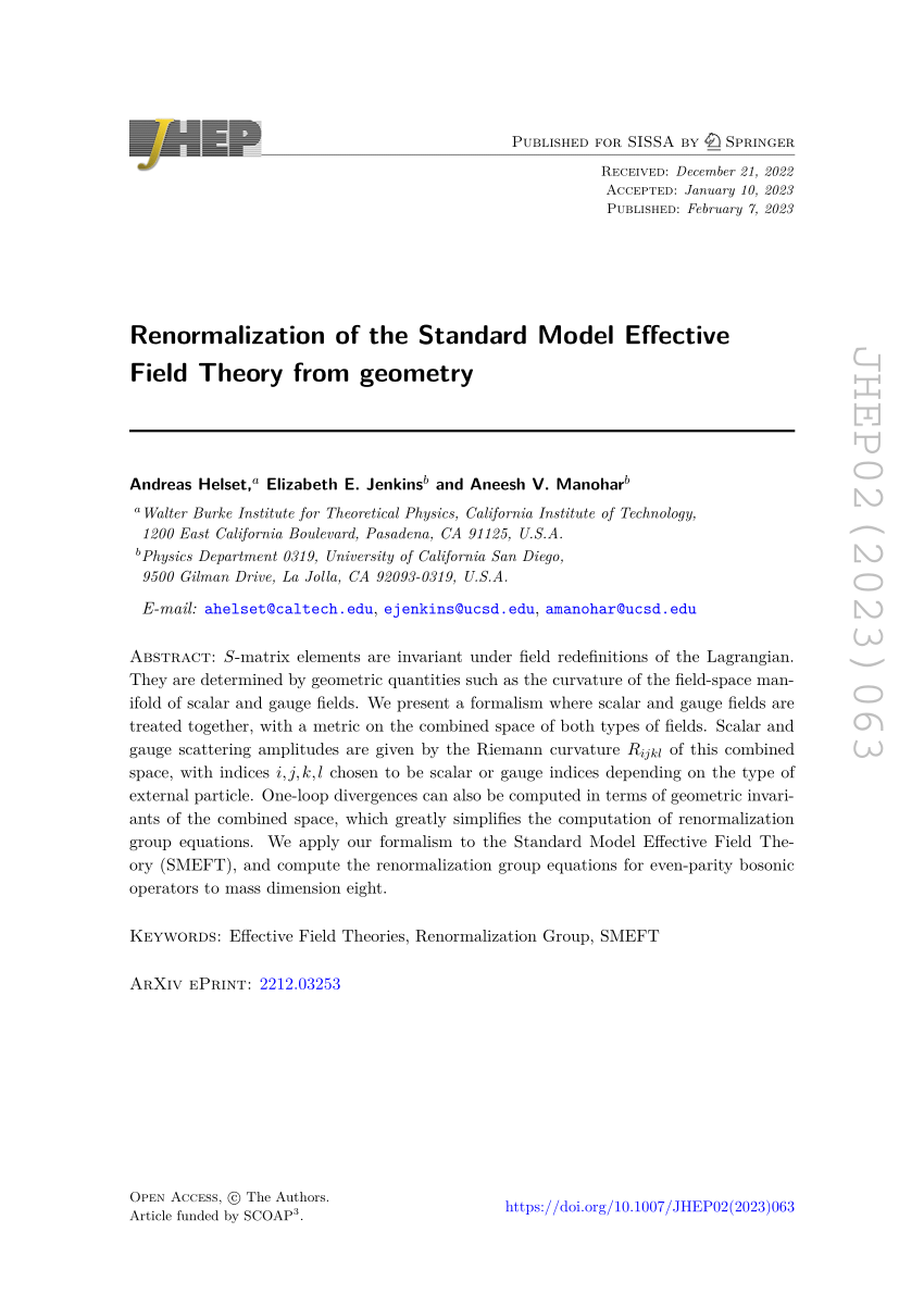 Pdf Renormalization Of The Standard Model Effective Field Theory From Geometry