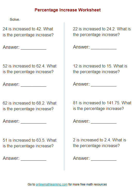 Percentage Increase And Decrease Worksheets Worksheets Library