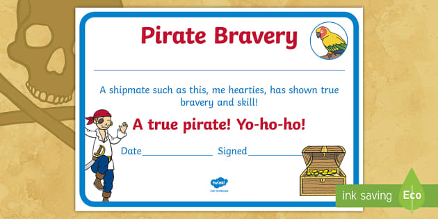 Pirate Bravery Certificate Teacher Made Twinkl