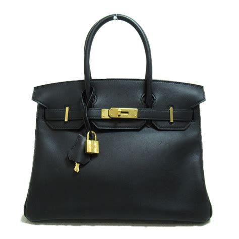 Pre Owned Hermes Birkin 30 Black Handbag Black Noir Black Vaux Swift