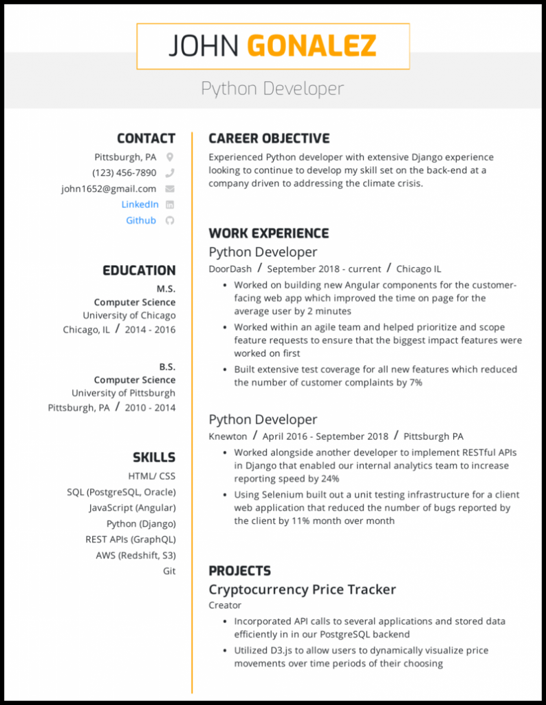 Python Developer Resume Sample Kickresume