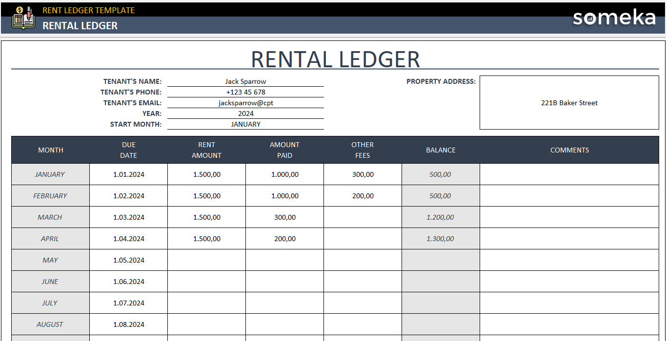 Rent Ledger Template Excel