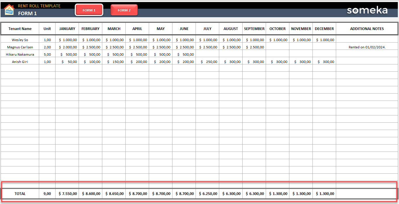 Rent Roll Excel Template