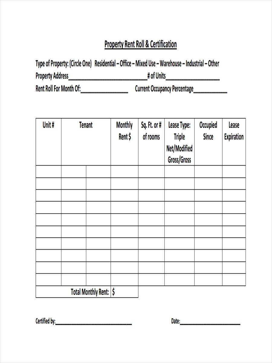 Rent Roll Template Free Amp Printable Forms