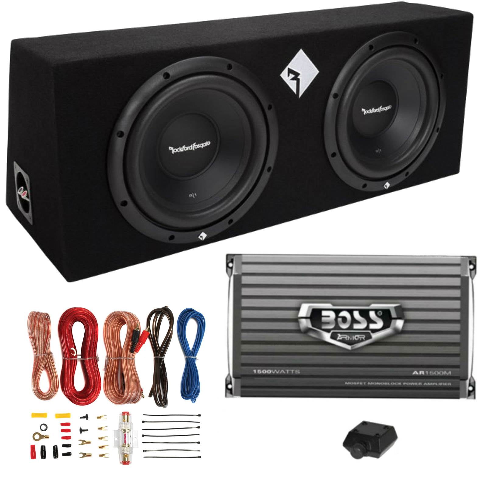 Rockford Fosgate 10 800W Subwoofer Enclosure And Boss Amplifier W